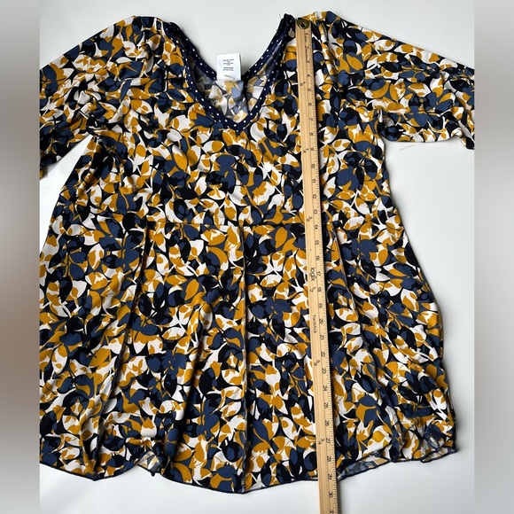 Hand Jive Wear Art Blue Orange Floral Stretch 3/4 Sleeve Tunic Top Women’s XXL - Picture 6 of 7